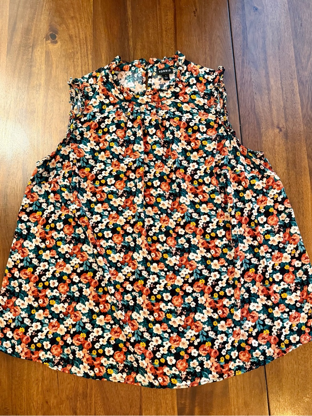 torrid Black Floral Ruffle Trim Sleeveless Top